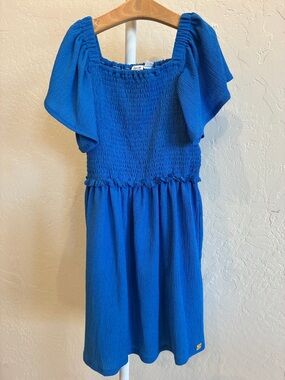 deux par deux Royal Blue Smocked Casual Girls Dress